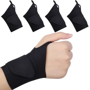 4 Pieces 0.35" Ultra Thin Compression Wrist Brace for Carpal Tunnel, Adjustable Arthritis Wrist Wraps, Left and Right Hand Wrist Support Brace Guard for Endonitis Sprain Pain Relief (4, Black)