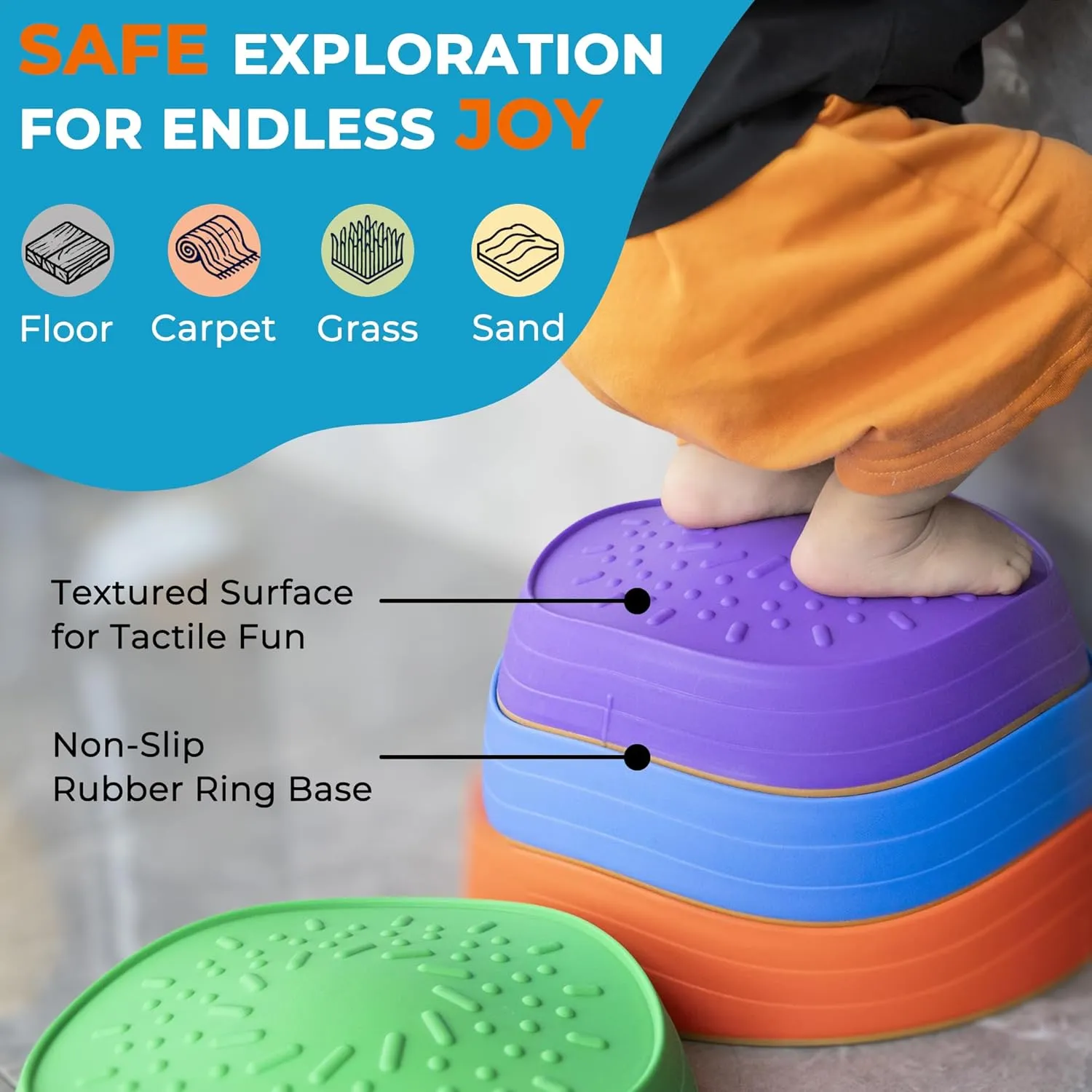 6 Pcs Stepping Stones for Kids  Toddler Stepping Stones for Balance and Sensory Play, Durable Non-Slip Outdoor Games for Toddlers Age 3 , Indoor & Outdoor Use
