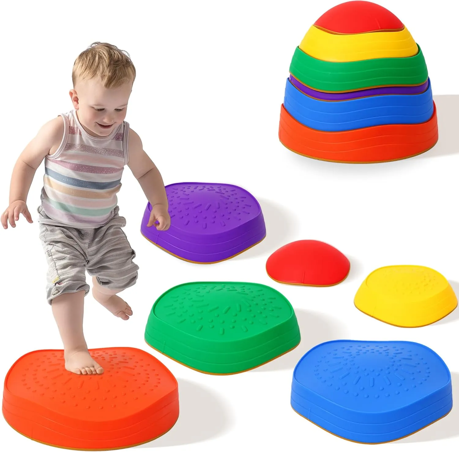 6 Pcs Stepping Stones for Kids  Toddler Stepping Stones for Balance and Sensory Play, Durable Non-Slip Outdoor Games for Toddlers Age 3 , Indoor & Outdoor Use