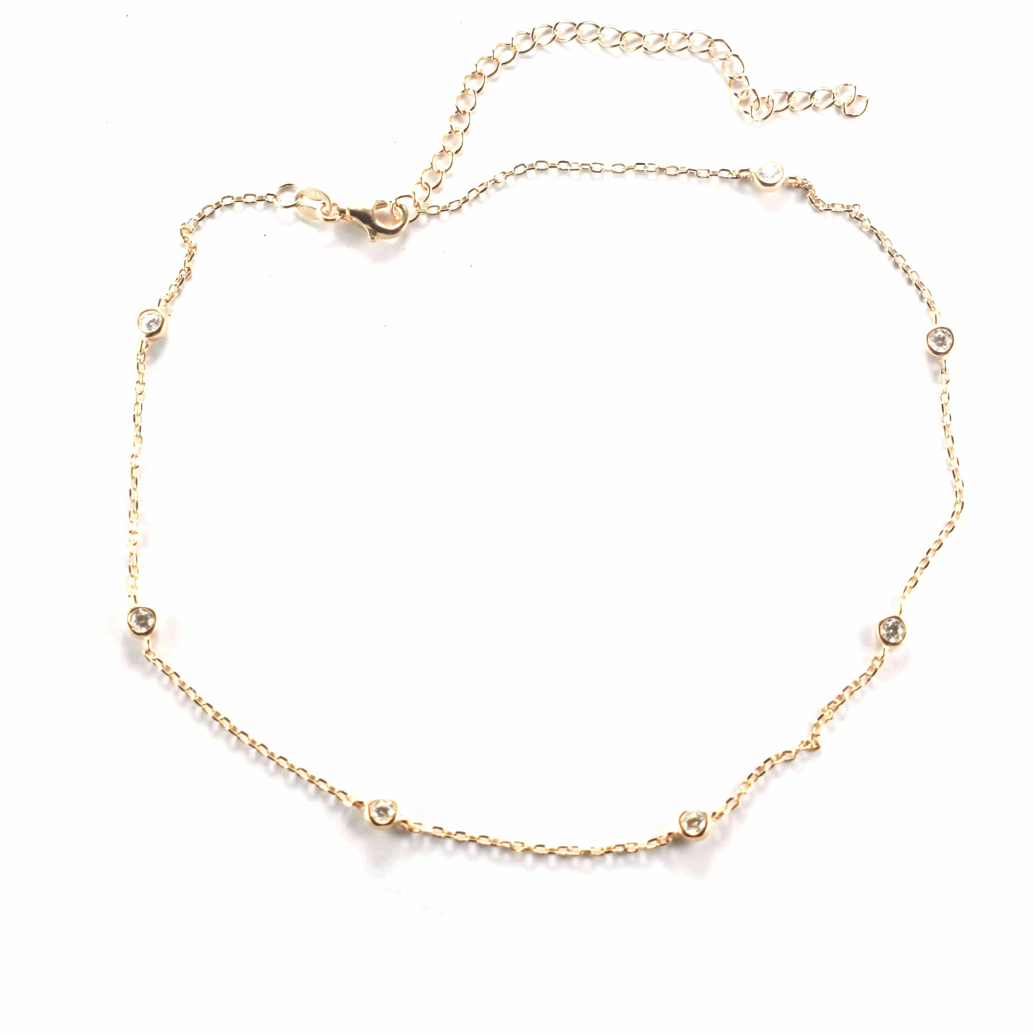 7 CZ silver necklace with pink gold plating