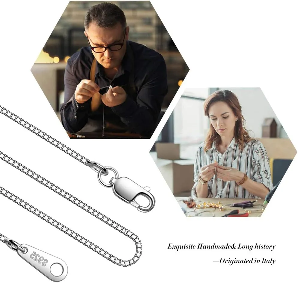 925 Sterling Silver Chain Necklace for Women 0.8mm Box Chain, Italian Necklace Chain, Super Strong & Thin & Long16/18/20/22/24 Inches
