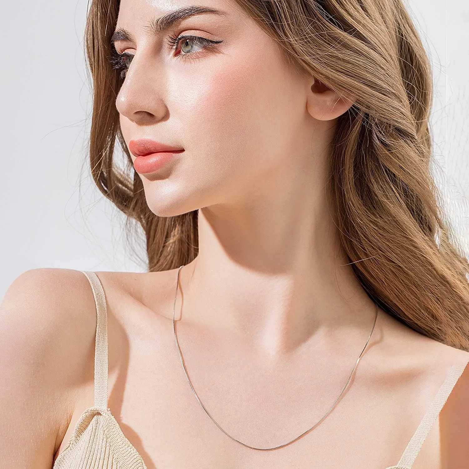 925 Sterling Silver Chain Necklace for Women 0.8mm Box Chain, Italian Necklace Chain, Super Strong & Thin & Long16/18/20/22/24 Inches