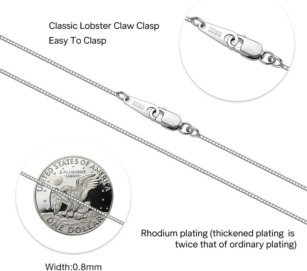 925 Sterling Silver Chain Necklace for Women 0.8mm Box Chain, Italian Necklace Chain, Super Strong & Thin & Long16/18/20/22/24 Inches