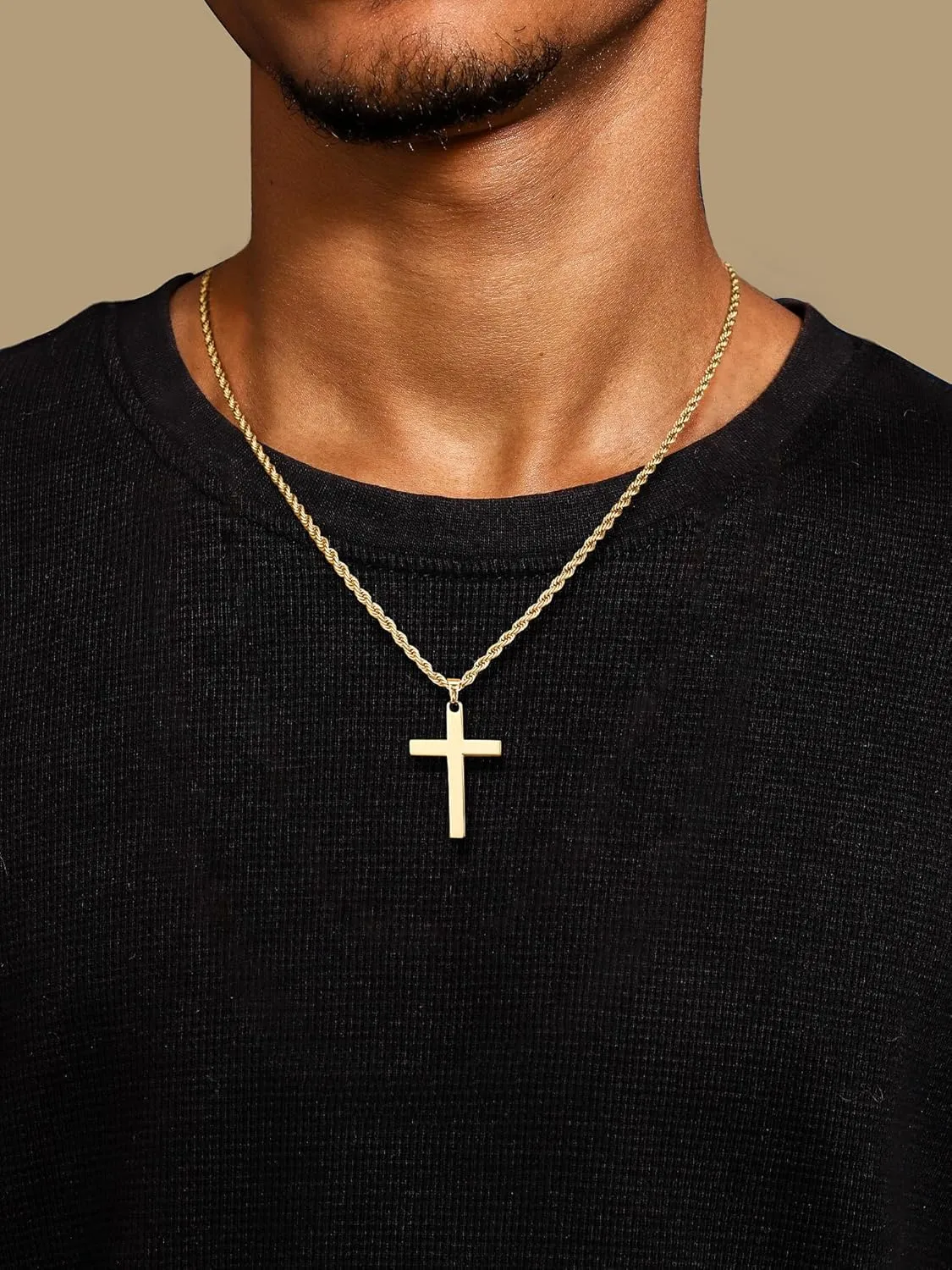 925 Sterling Silver Cross Necklace for Men, Hypoallergenic Cross Pendant with Secure Lobster Clasp, Gold Religious Jewelry Gift for Baptism/Easter/Father's day