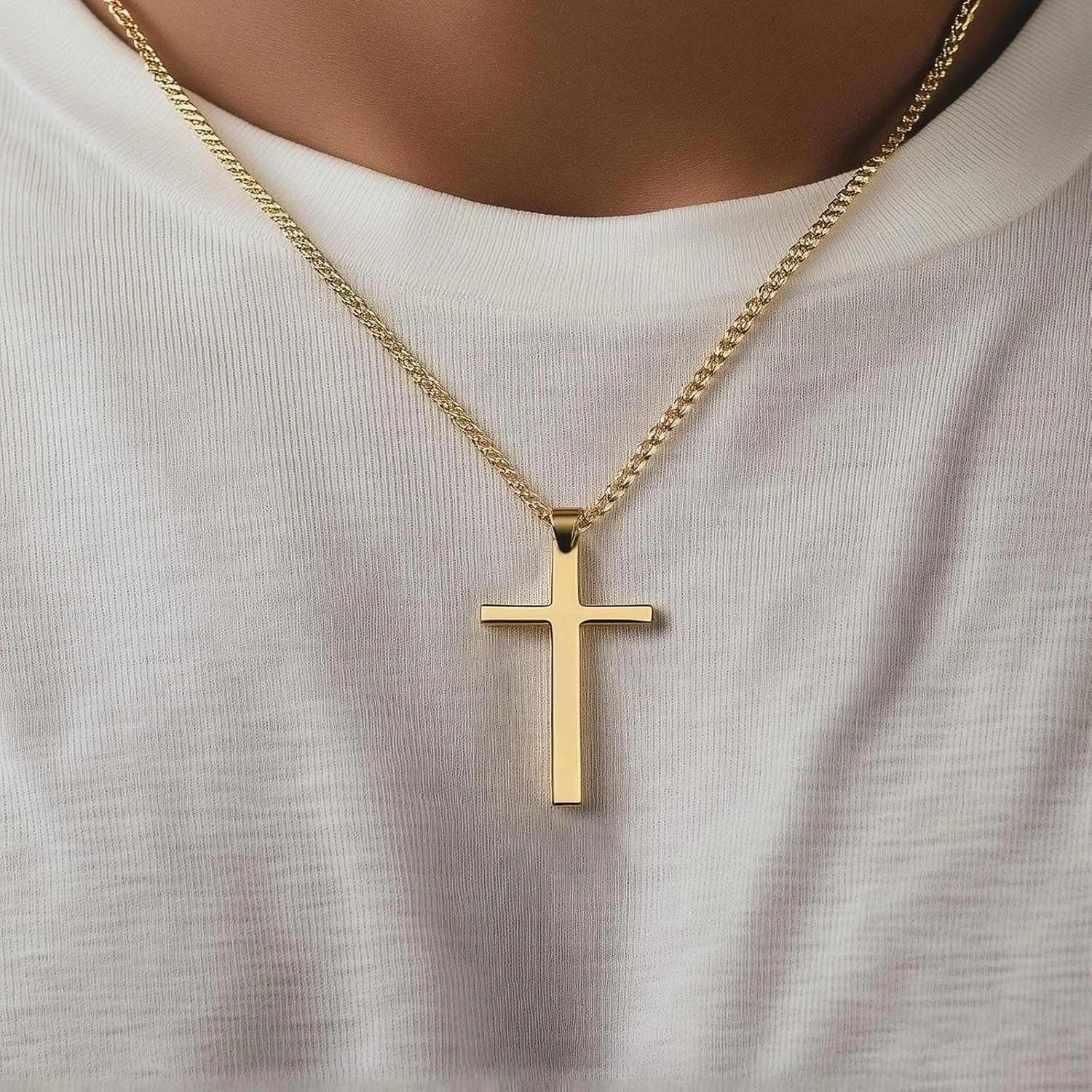 925 Sterling Silver Cross Simple Pendant Necklace for Men