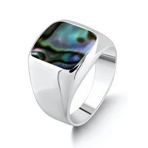 Abalone Shell Solid 925 Sterling Silver Cushion Shape Gemstone Men Signet Ring, Beautiful Handcrafted Christmas Gift for Fathers, Son, Boyfriend, Friend (US Ring size 11)