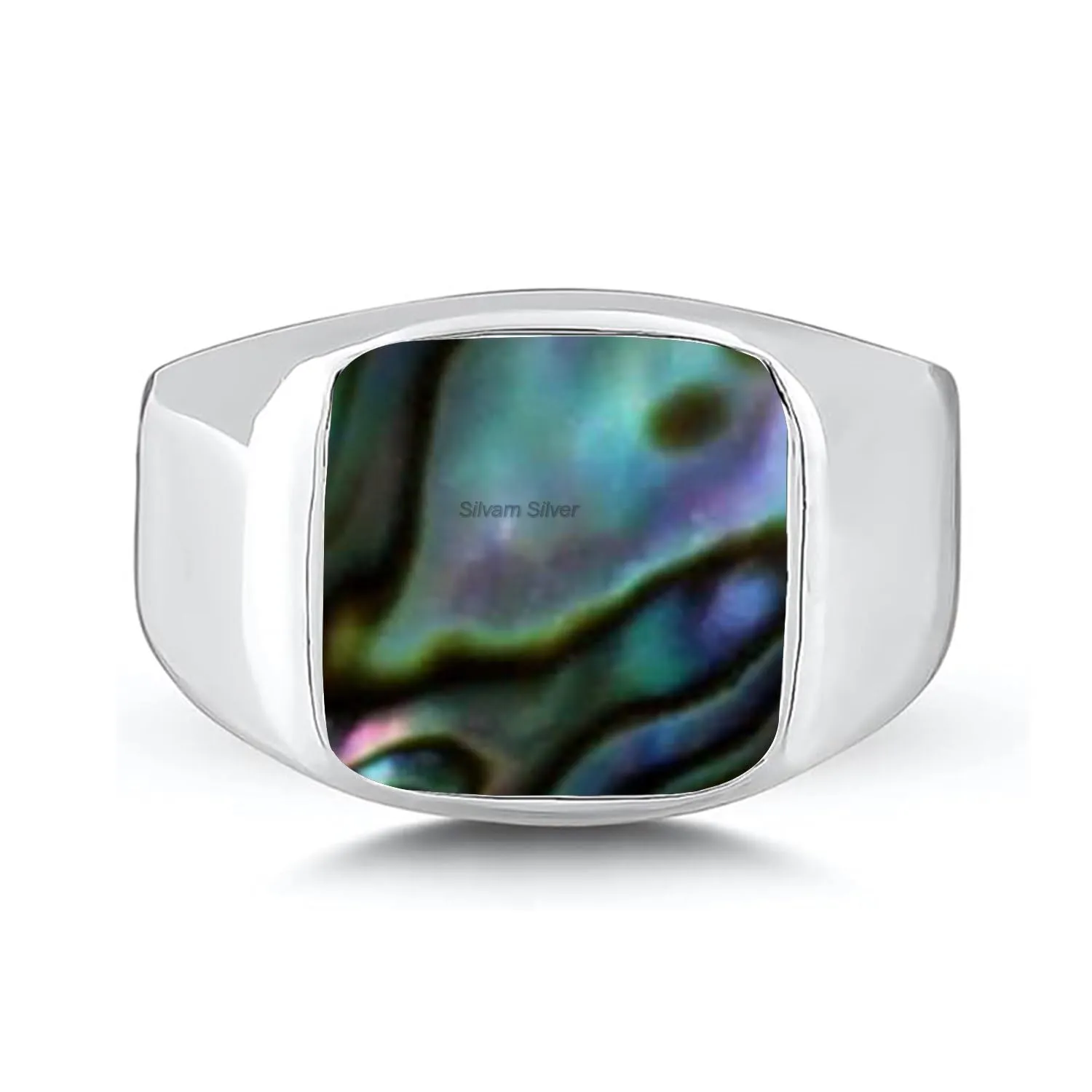 Abalone Shell Solid 925 Sterling Silver Cushion Shape Gemstone Men Signet Ring, Beautiful Handcrafted Christmas Gift for Fathers, Son, Boyfriend, Friend (US Ring size 11)