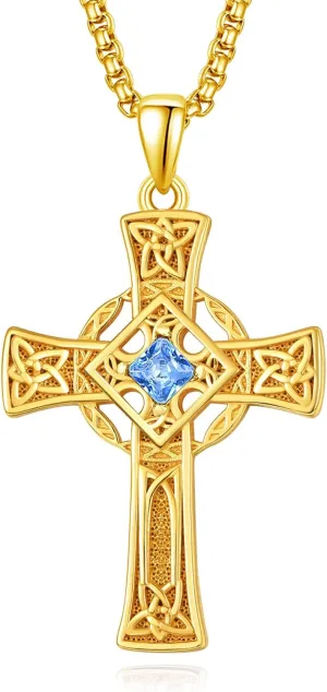 ADMETUS Birthstone Cross Necklace 925 Sterling Silver Celtic Cross Necklace for Men January-December Irish Jewelry Birthstone Gifts for Men with 2.5mm 22" 2" Rolo Chain