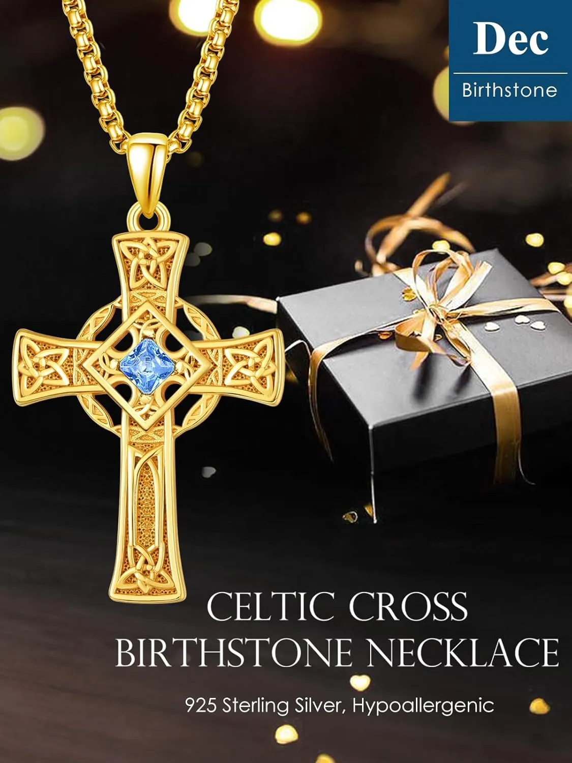 ADMETUS Birthstone Cross Necklace 925 Sterling Silver Celtic Cross Necklace for Men January-December Irish Jewelry Birthstone Gifts for Men with 2.5mm 22" 2" Rolo Chain