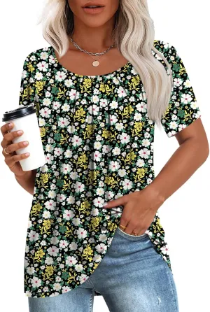 Anymeet Womens Summer Tops Casual Shirts Pleated Tunic M-3XL
