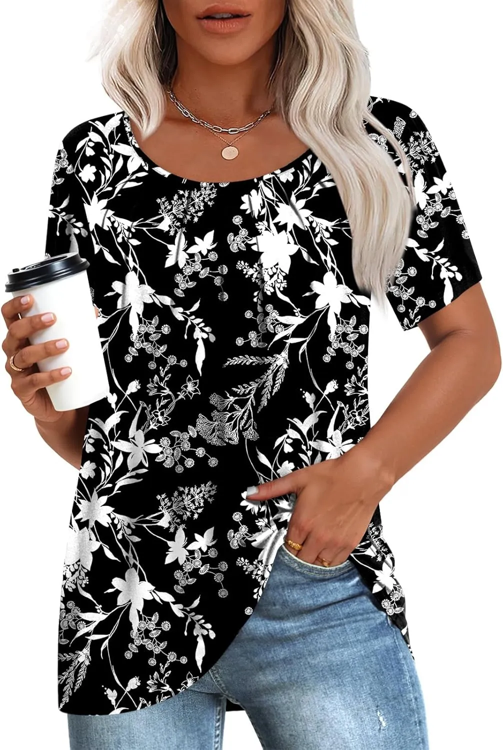 Anymeet Womens Summer Tops Casual Shirts Pleated Tunic M-3XL