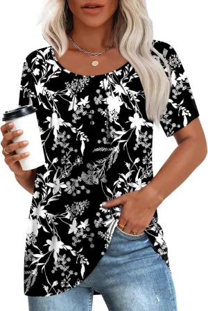 Anymeet Womens Summer Tops Casual Shirts Pleated Tunic M-3XL