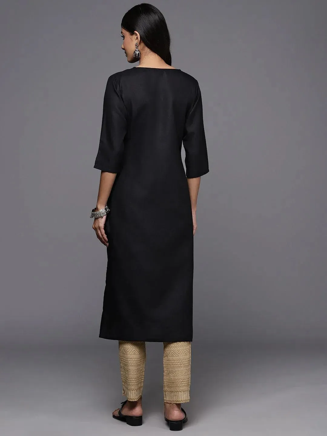 Black Yoke Design Cotton Straight Kurta