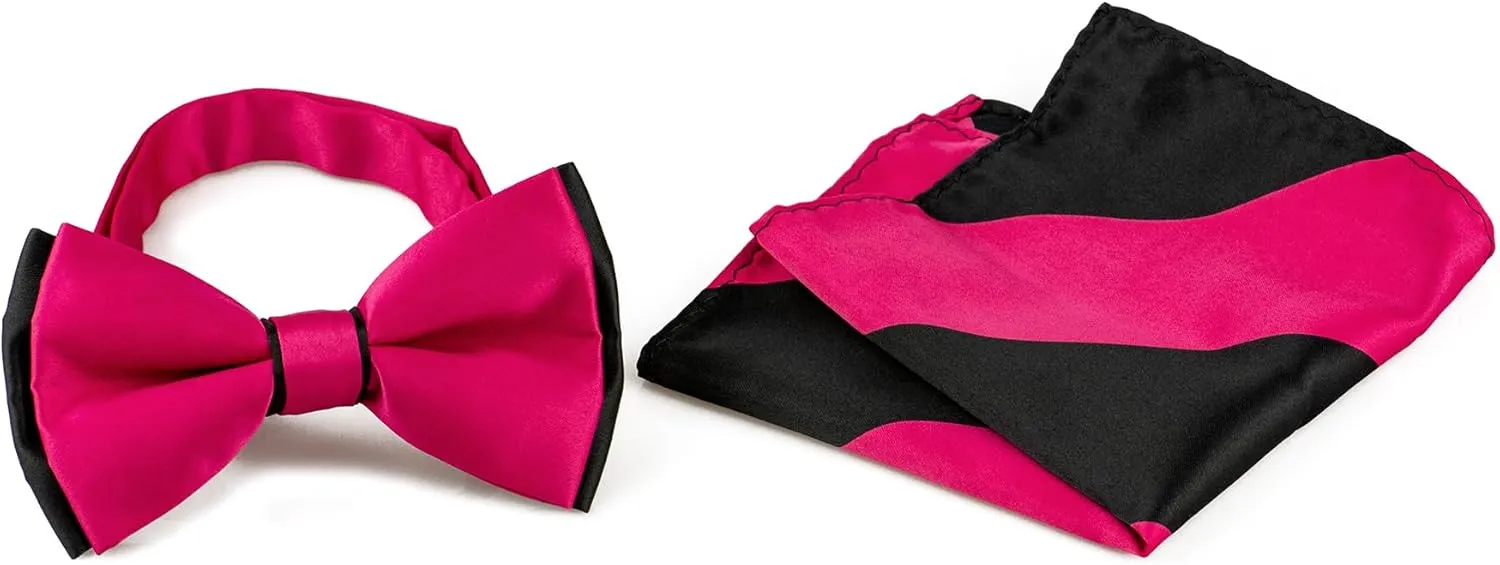 Bow Tie Handkerchief Set Two Tone Solid Color Design BowTie Hanky Pocket Square
