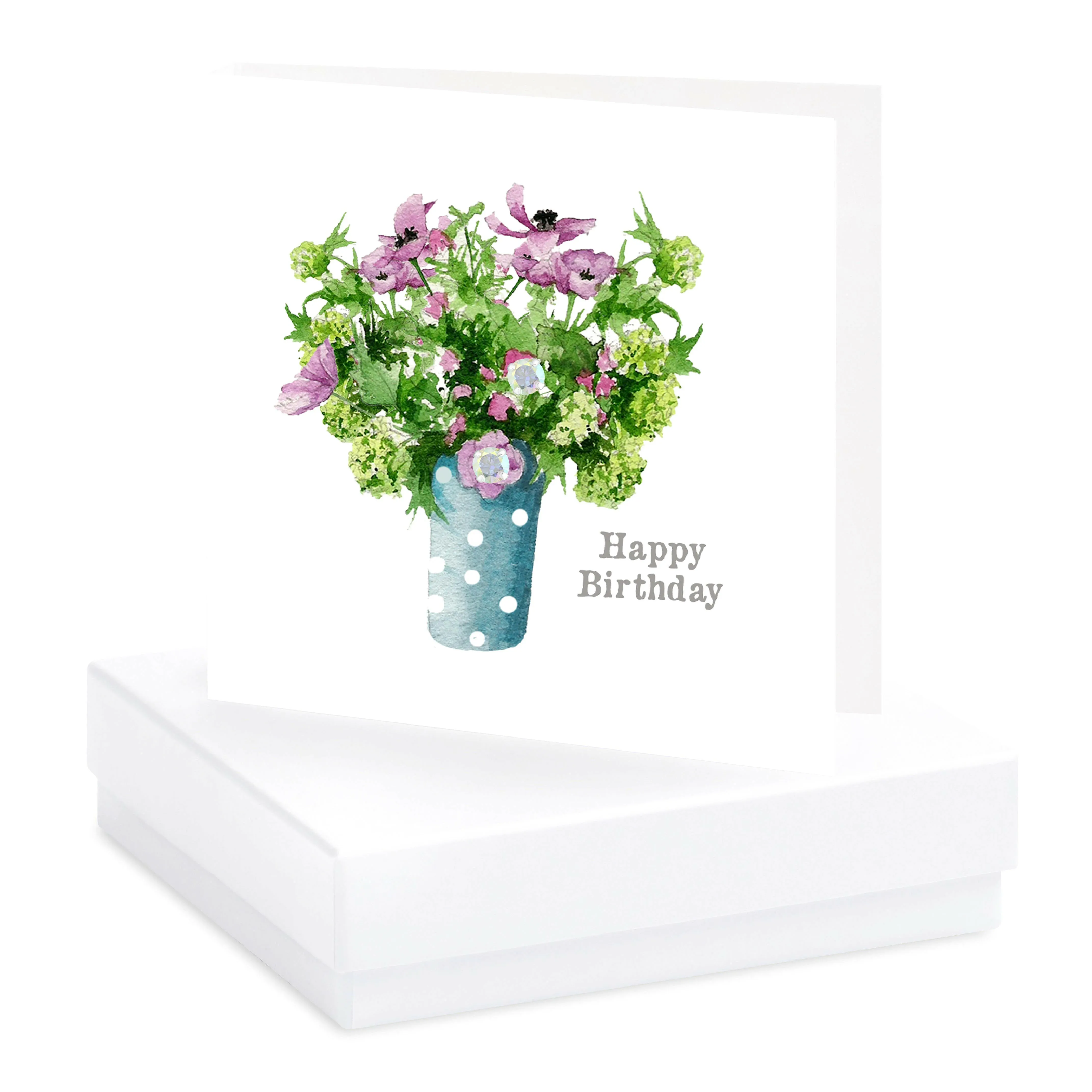 Boxed Silver Earring Card Dotty Vase Happy Birthday