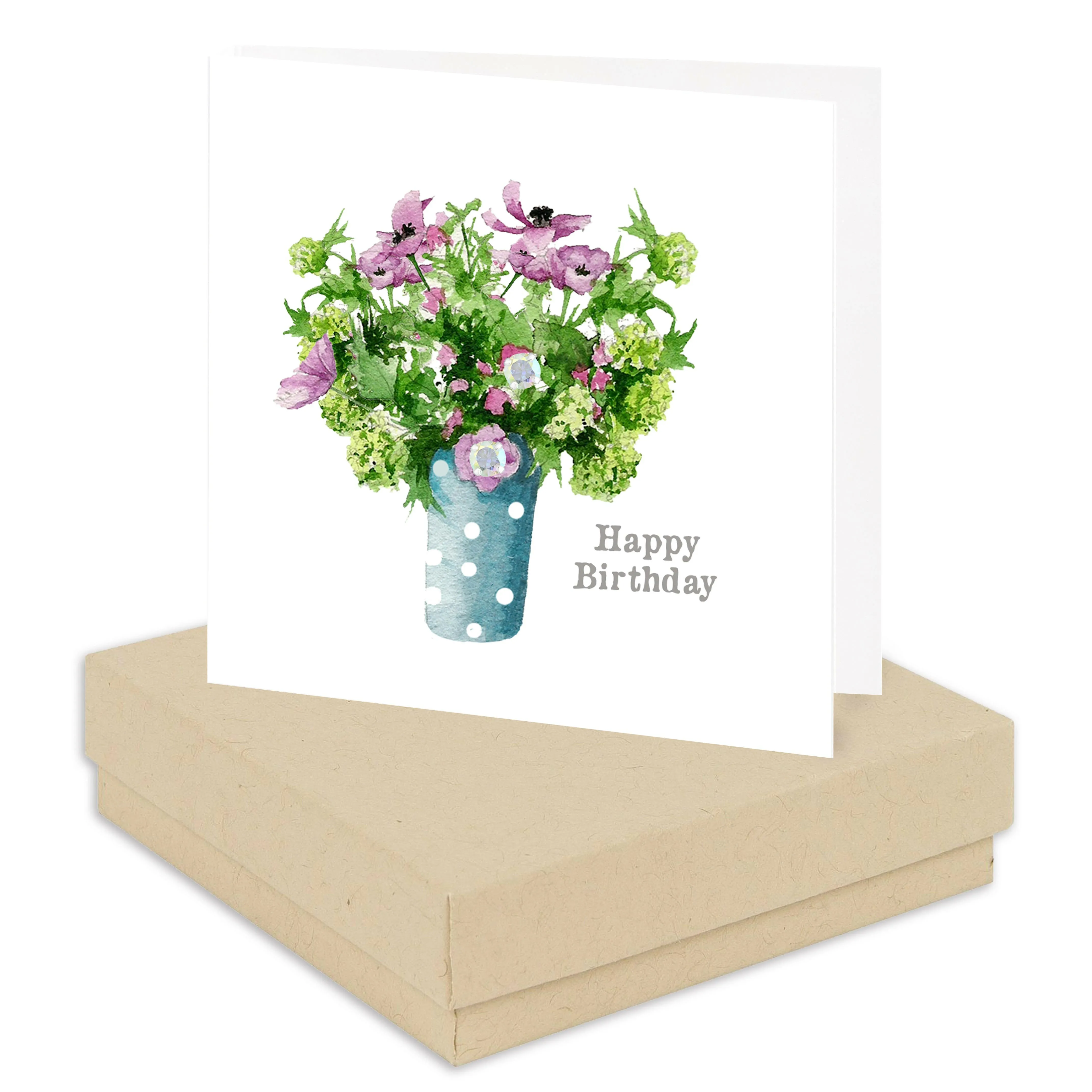 Boxed Silver Earring Card Dotty Vase Happy Birthday
