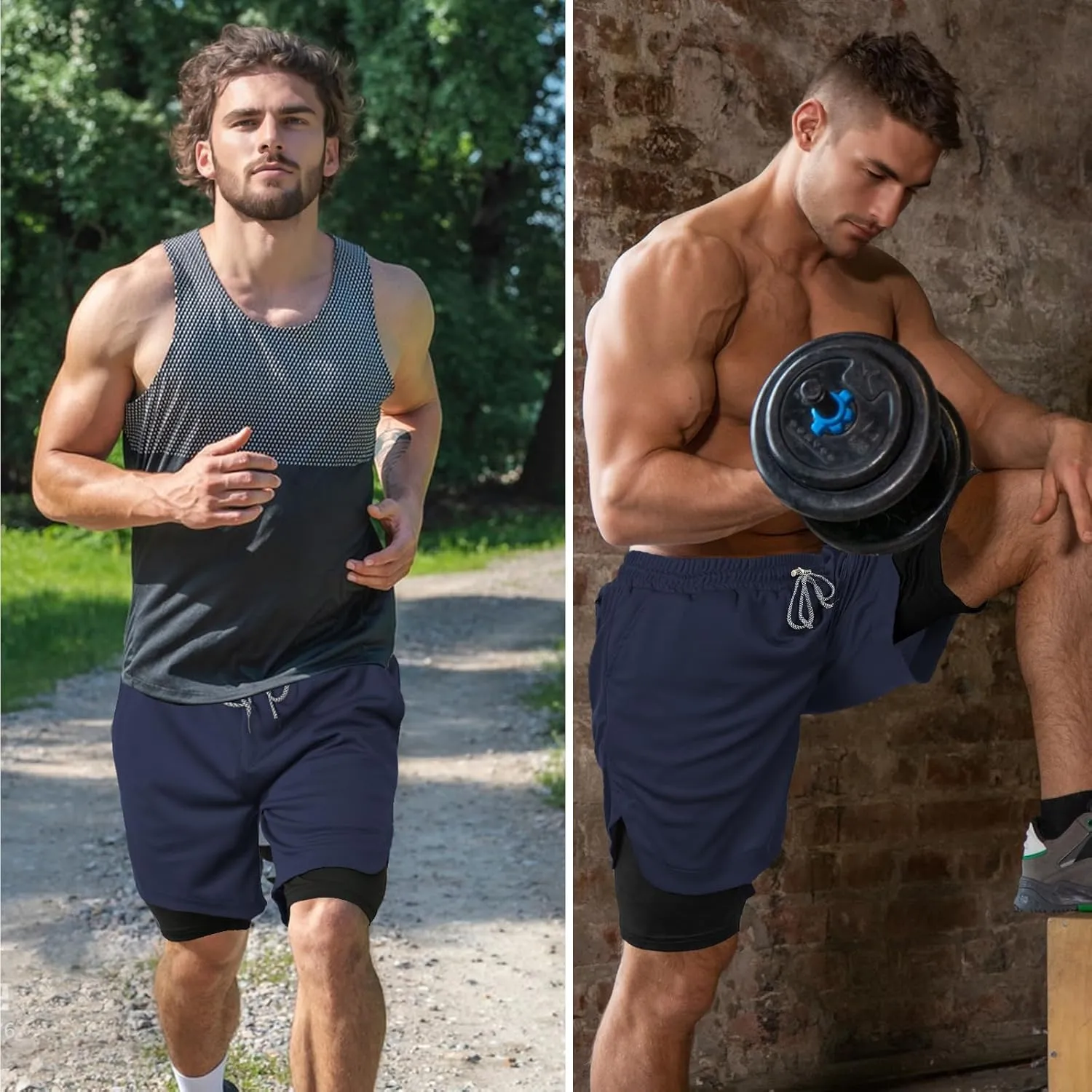 candyfouse Men's 2 in 1 Running Shorts, Quick Dry Workout Shorts with Liner, Athletic Shorts with Zip Pockets and Towel Loop