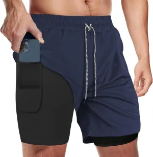 candyfouse Men's 2 in 1 Running Shorts, Quick Dry Workout Shorts with Liner, Athletic Shorts with Zip Pockets and Towel Loop