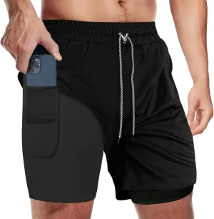 candyfouse Men's 2 in 1 Running Shorts, Quick Dry Workout Shorts with Liner, Athletic Shorts with Zip Pockets and Towel Loop