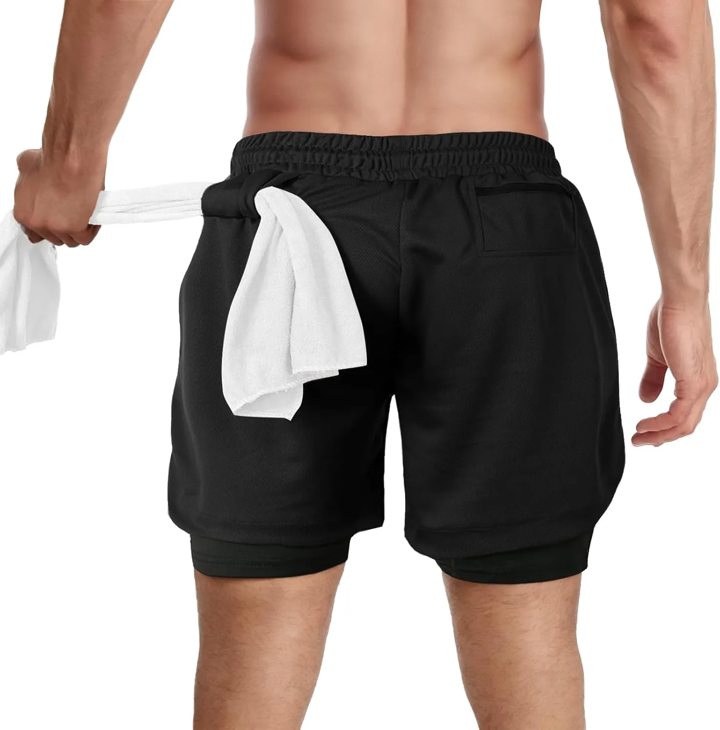 candyfouse Men's 2 in 1 Running Shorts, Quick Dry Workout Shorts with Liner, Athletic Shorts with Zip Pockets and Towel Loop