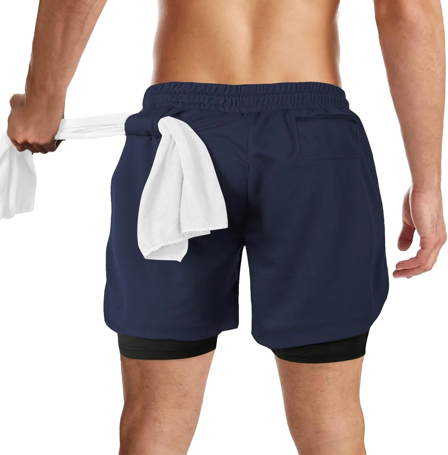 candyfouse Men's 2 in 1 Running Shorts, Quick Dry Workout Shorts with Liner, Athletic Shorts with Zip Pockets and Towel Loop