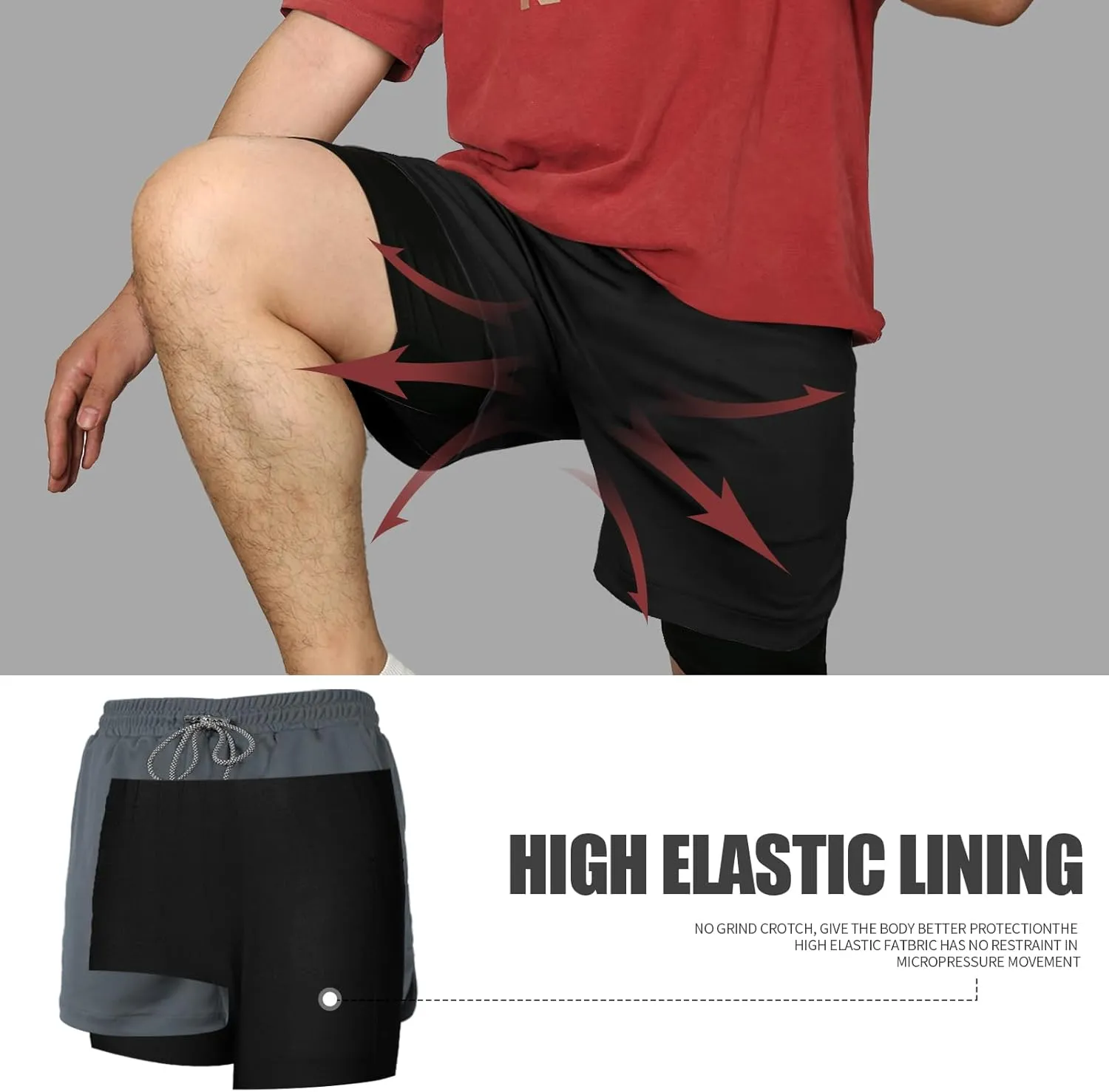 candyfouse Men's 2 in 1 Running Shorts, Quick Dry Workout Shorts with Liner, Athletic Shorts with Zip Pockets and Towel Loop