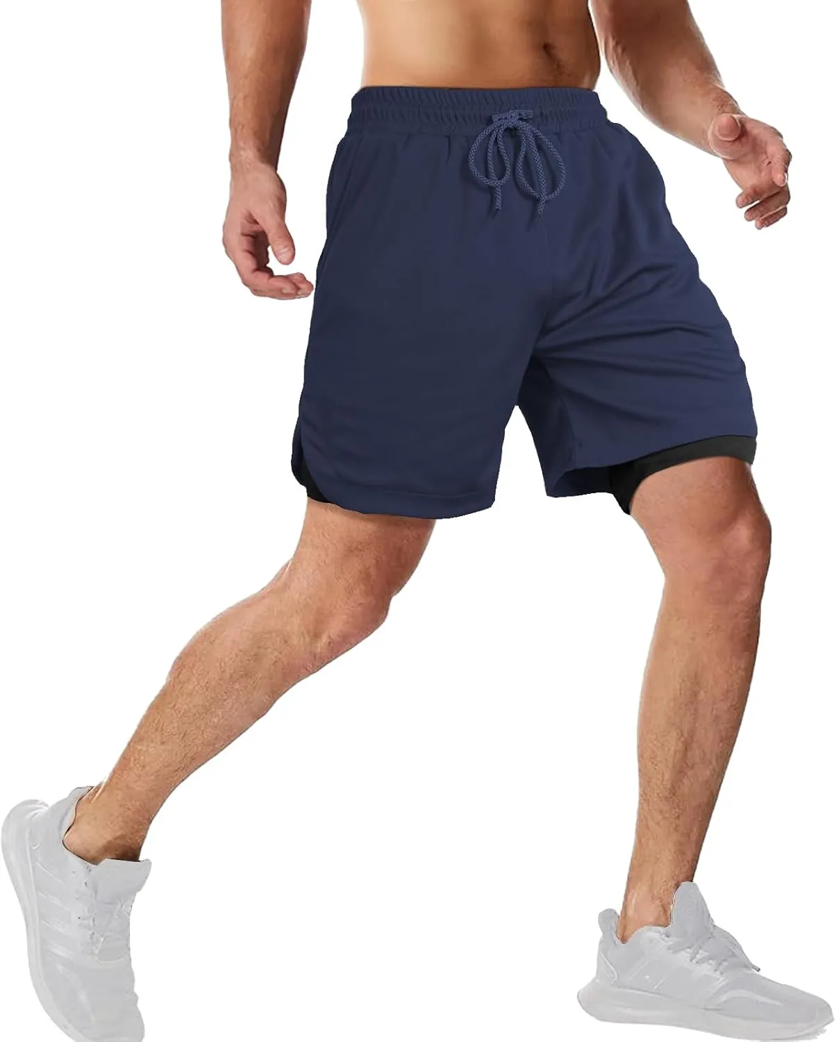 candyfouse Men's 2 in 1 Running Shorts, Quick Dry Workout Shorts with Liner, Athletic Shorts with Zip Pockets and Towel Loop