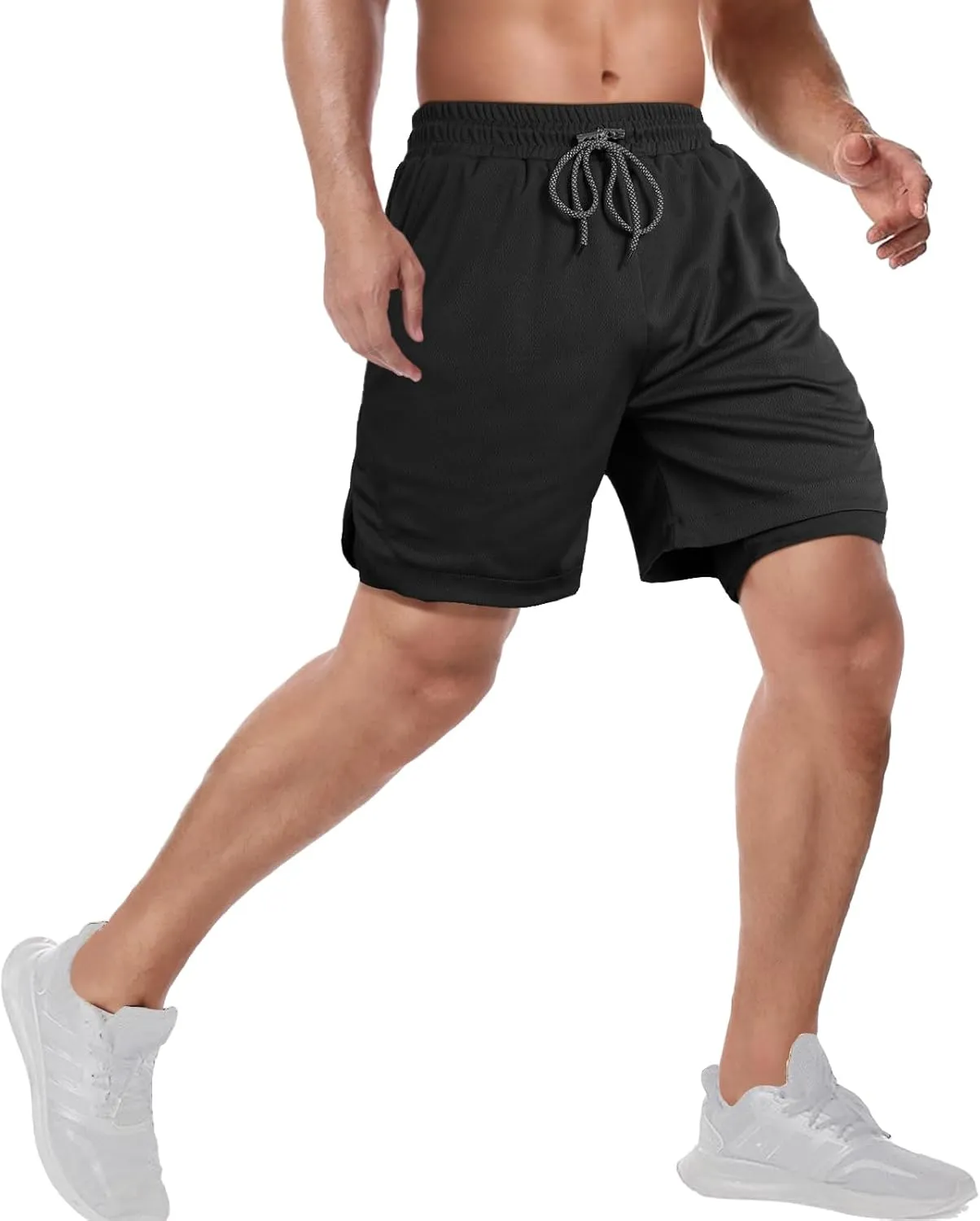 candyfouse Men's 2 in 1 Running Shorts, Quick Dry Workout Shorts with Liner, Athletic Shorts with Zip Pockets and Towel Loop