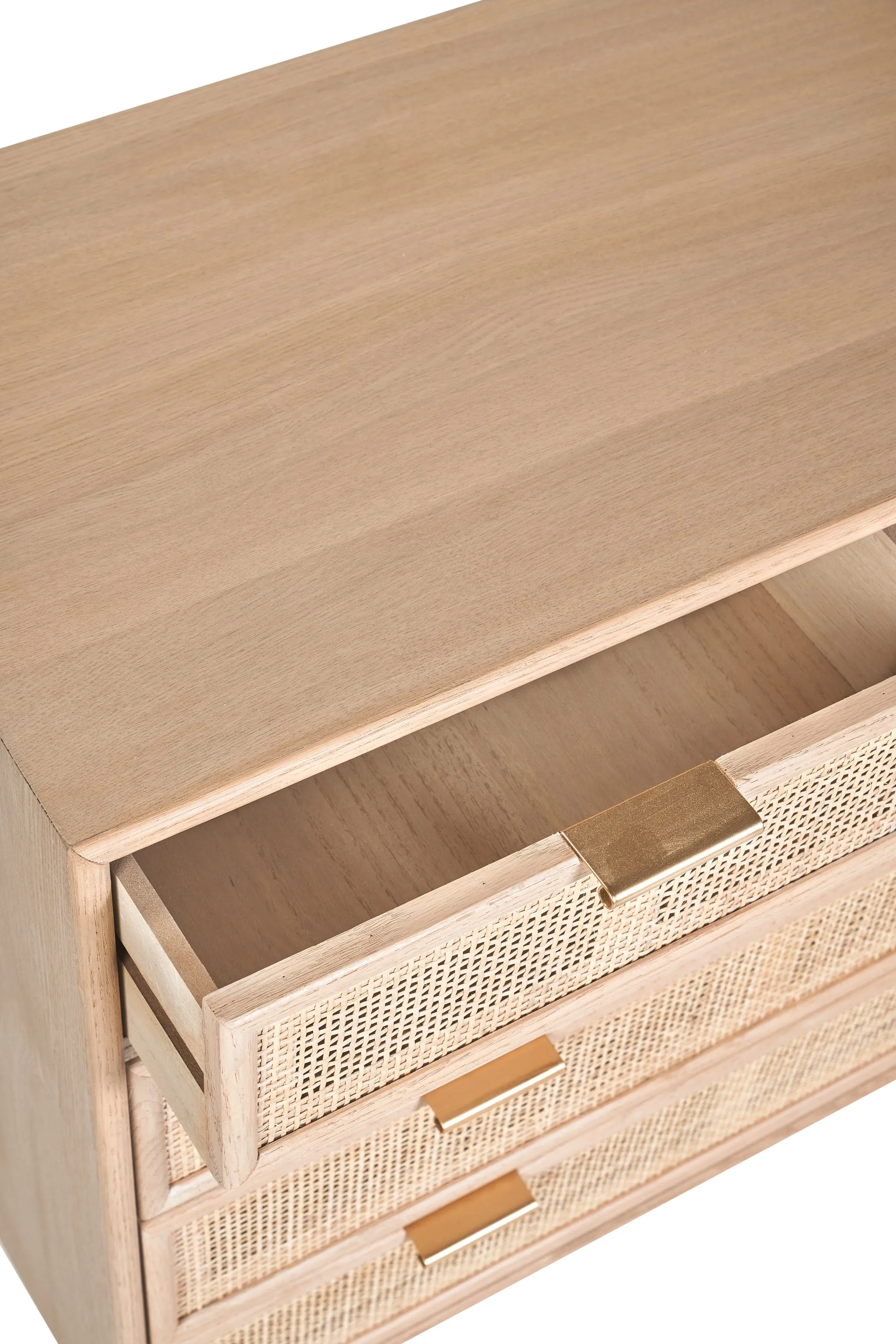 Cassettiera stile vintage con frontali in Rattan e struttura in legno 5 cassetti