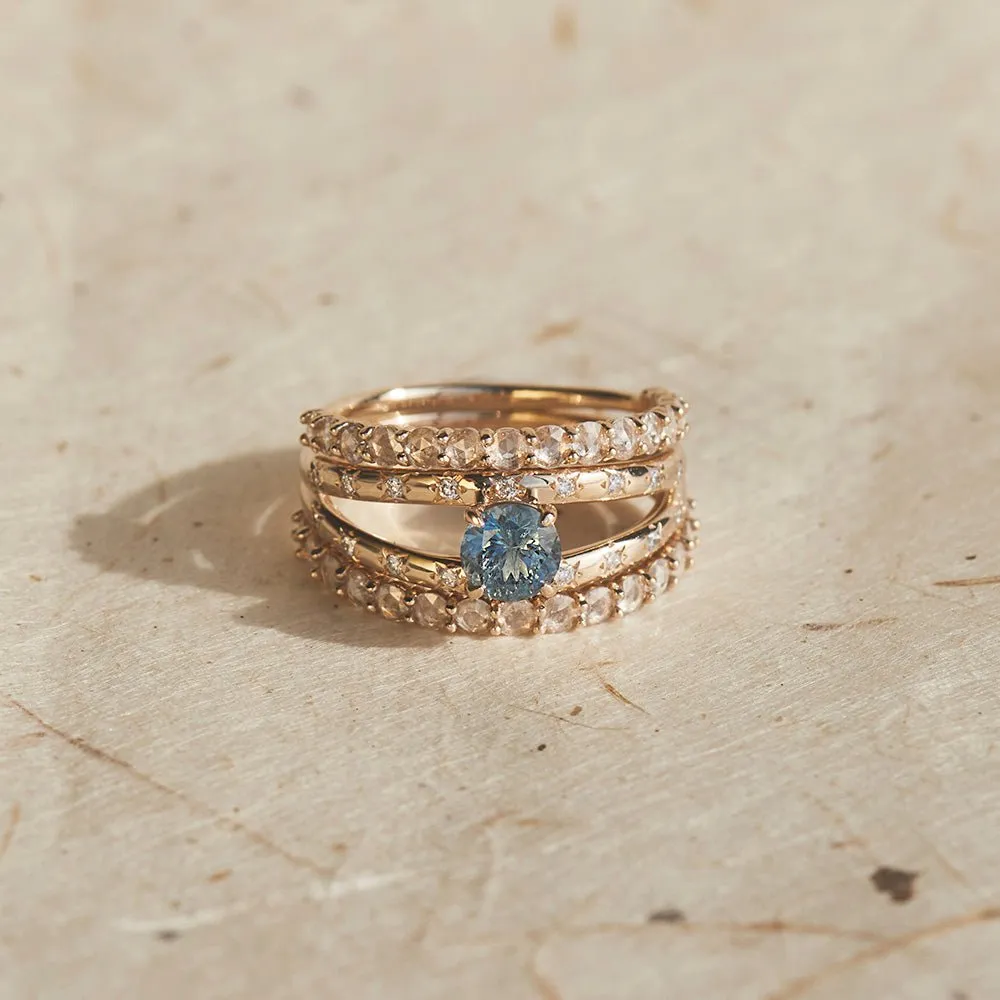 celestial adoration one-of-a-kind ring - 14k yellow gold ring, round blue sapphire