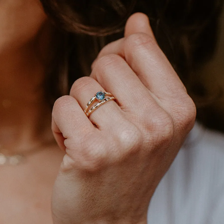 celestial adoration one-of-a-kind ring - 14k yellow gold ring, round blue sapphire
