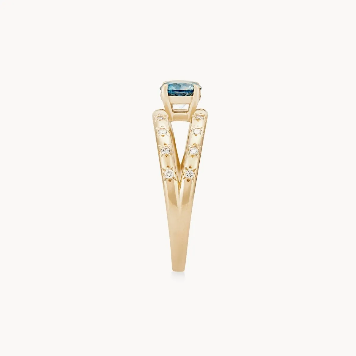 celestial adoration one-of-a-kind ring - 14k yellow gold ring, round blue sapphire