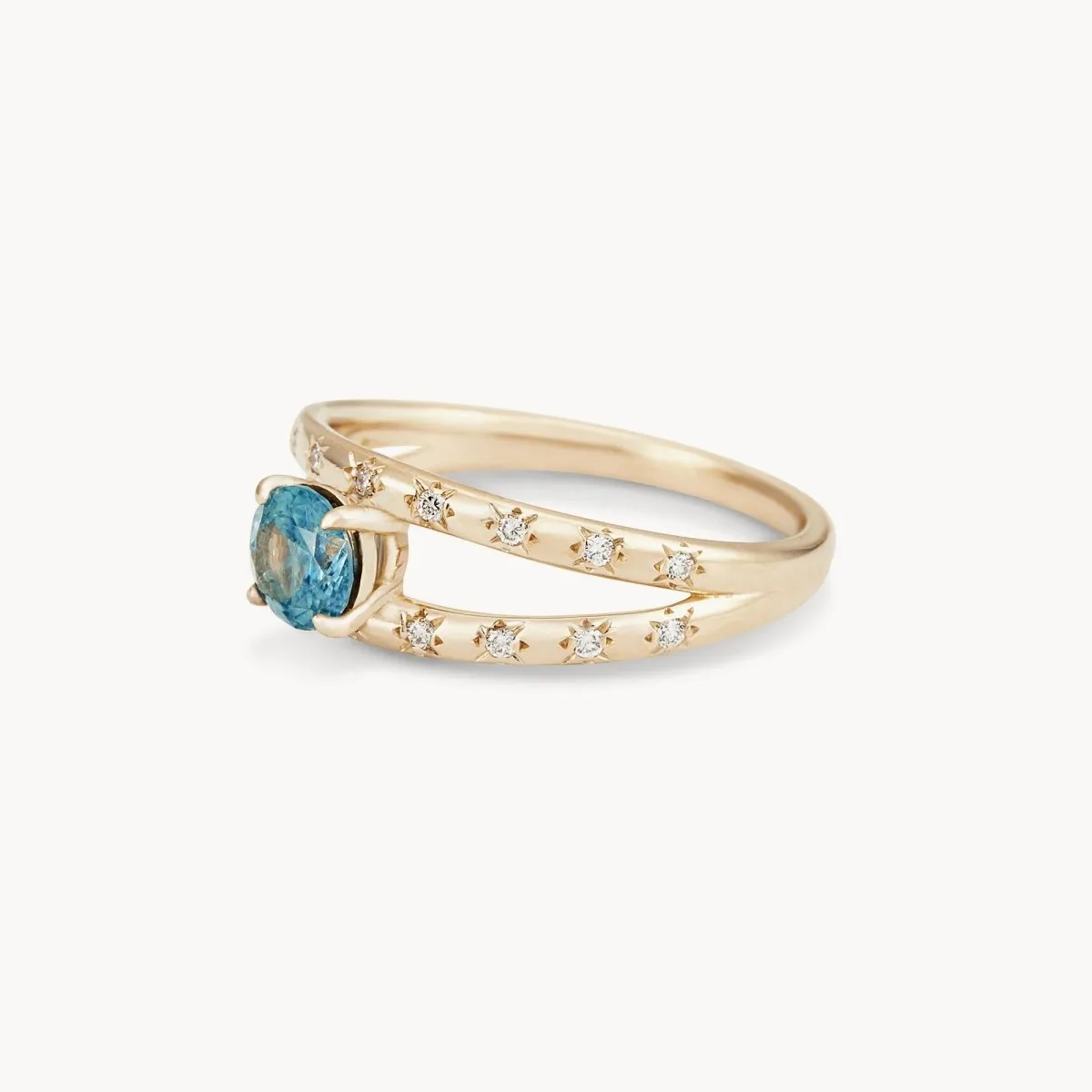 celestial adoration one-of-a-kind ring - 14k yellow gold ring, round blue sapphire