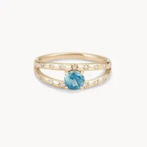 celestial adoration one-of-a-kind ring - 14k yellow gold ring, round blue sapphire
