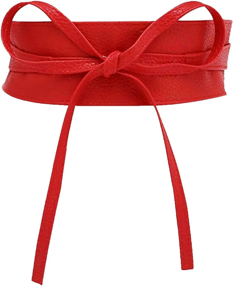 CHIC DIARY Fashion Women Faux Leather Bow Tie Waistband Elastic Stretch Waist Strap Cummerbund Waist Band Belt for Dress