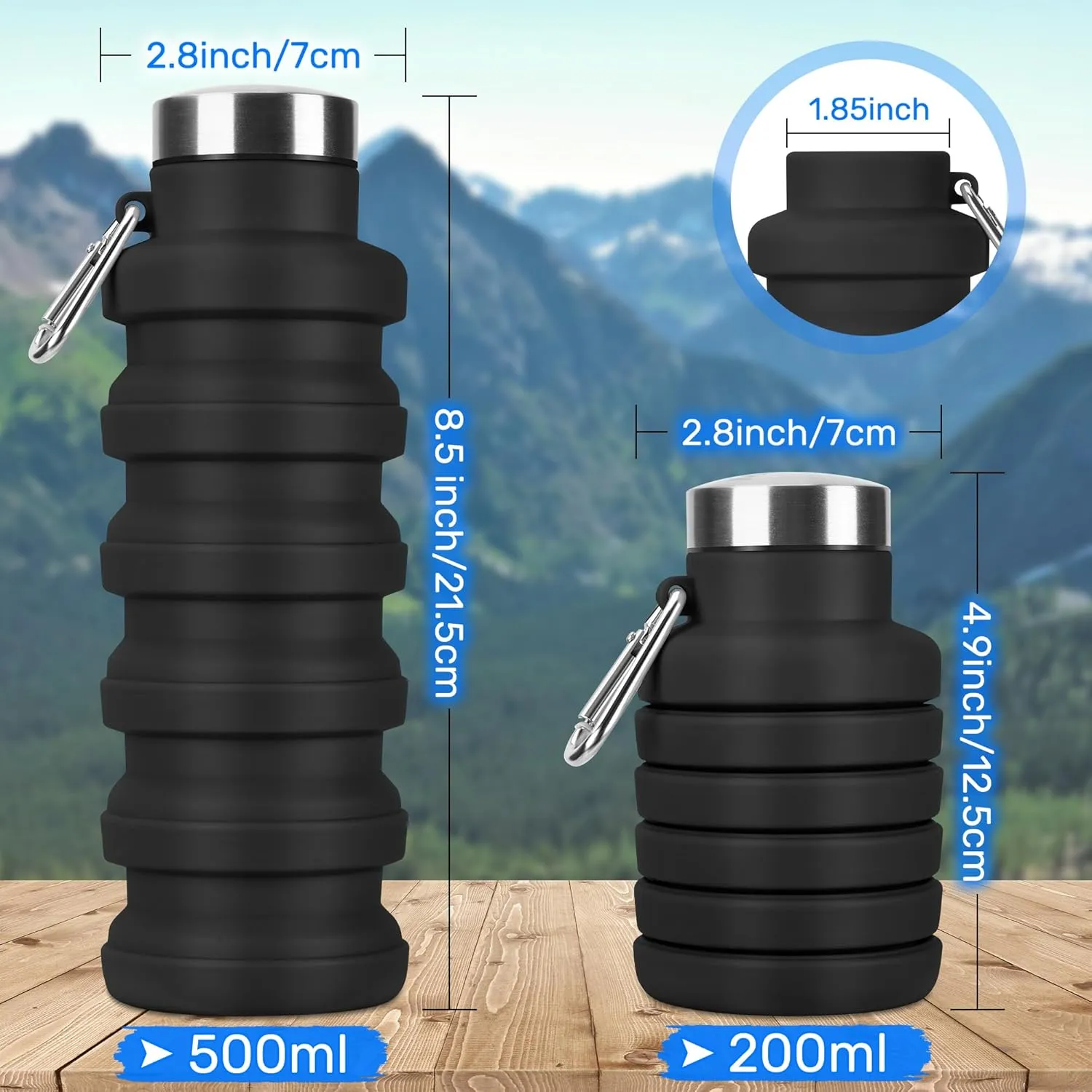 Collapsible Water Bottle, 16oz Silicone Foldable Water Bottles Leakproof BPA Free Travel Water Bottles with Carabiner for Gym Camping Hiking(Pink)