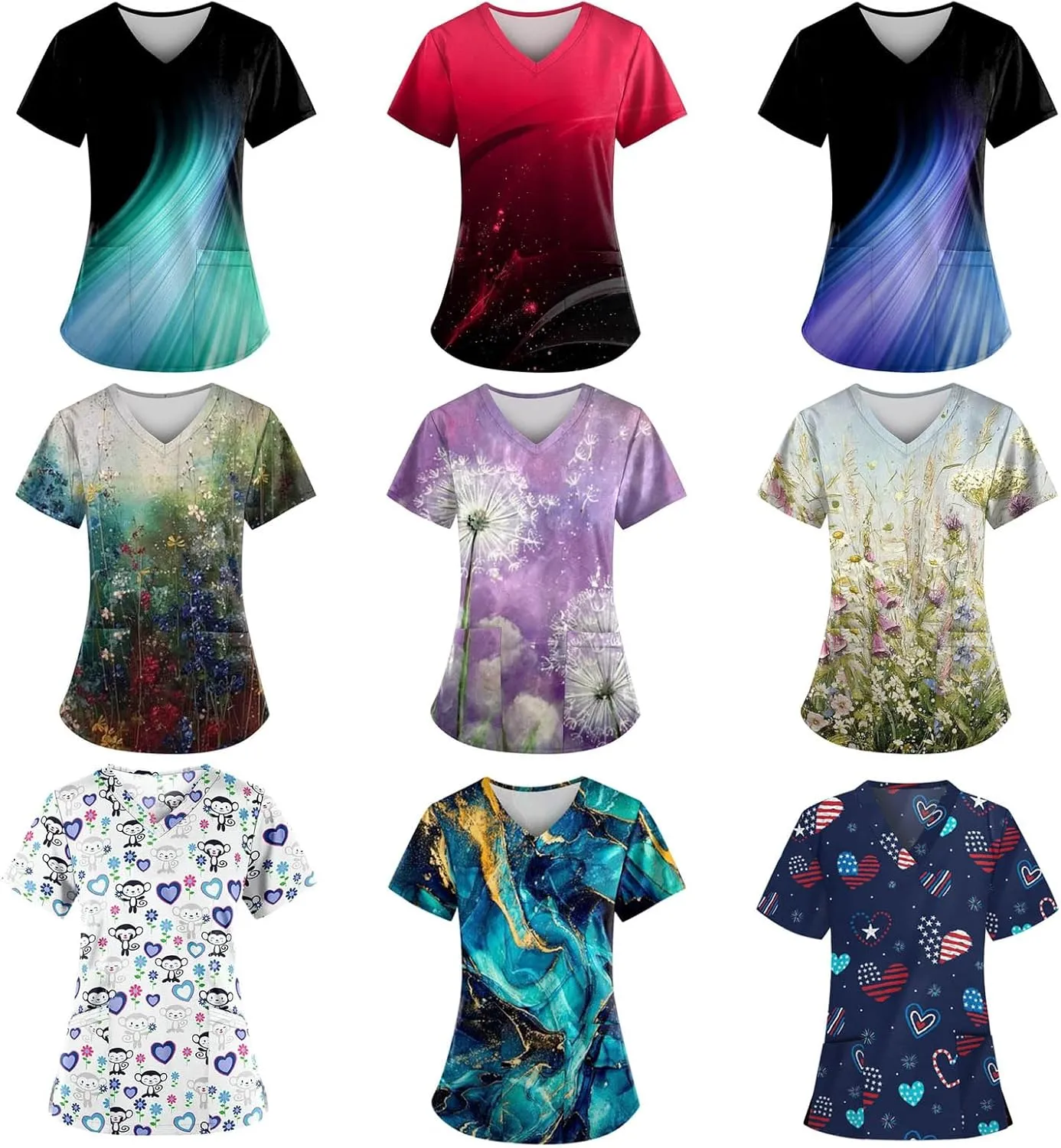 Cozy Fit Plus Size Scrub Shirts Medical Uniforms Tops Print Scrubs for Women Nurse Vet Pediatric with Design