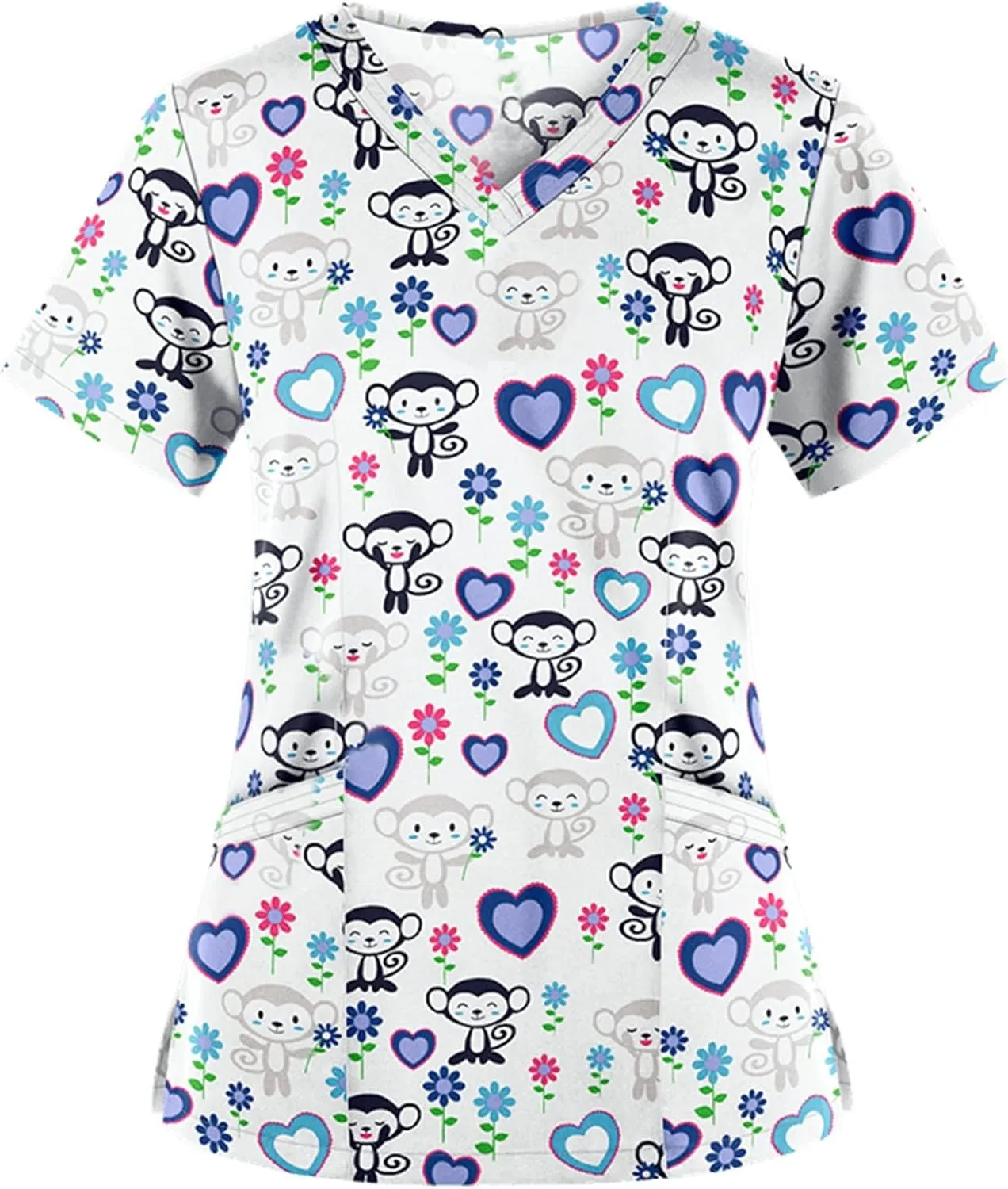 Cozy Fit Plus Size Scrub Shirts Medical Uniforms Tops Print Scrubs for Women Nurse Vet Pediatric with Design