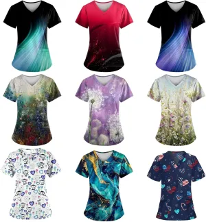Cozy Fit Plus Size Scrub Shirts Medical Uniforms Tops Print Scrubs for Women Nurse Vet Pediatric with Design