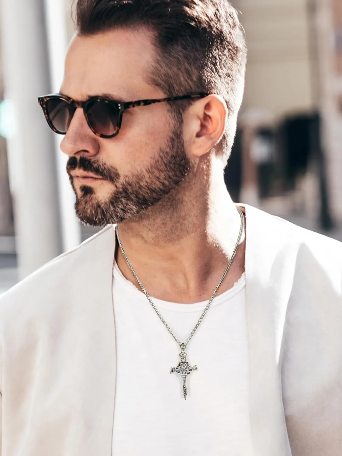 Designer Oxidized Sterling Silver Cross Necklace for Men, Vintage Chunky Big Cross Pendant, Meaningful Christian Religious Gifts for Fathers Day | Birthday | Christmas