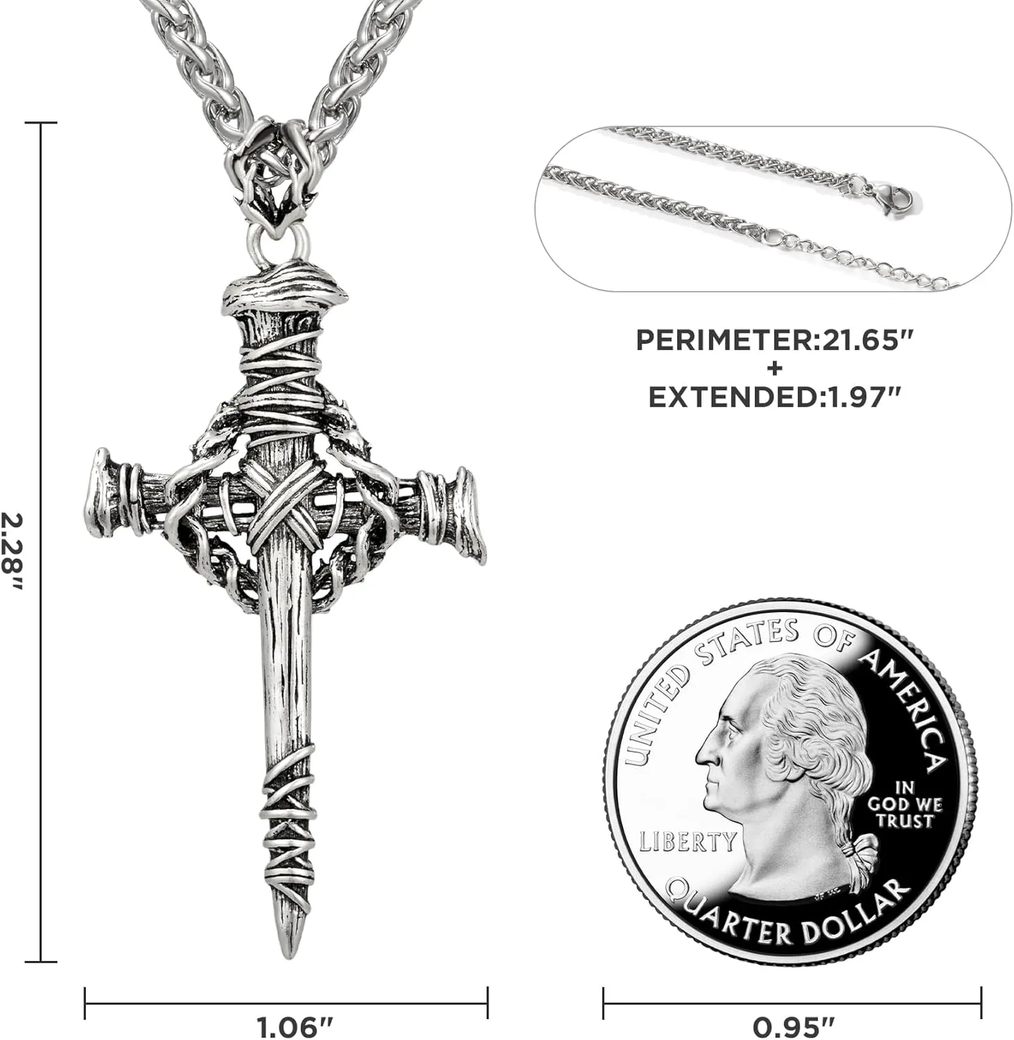 Designer Oxidized Sterling Silver Cross Necklace for Men, Vintage Chunky Big Cross Pendant, Meaningful Christian Religious Gifts for Fathers Day | Birthday | Christmas