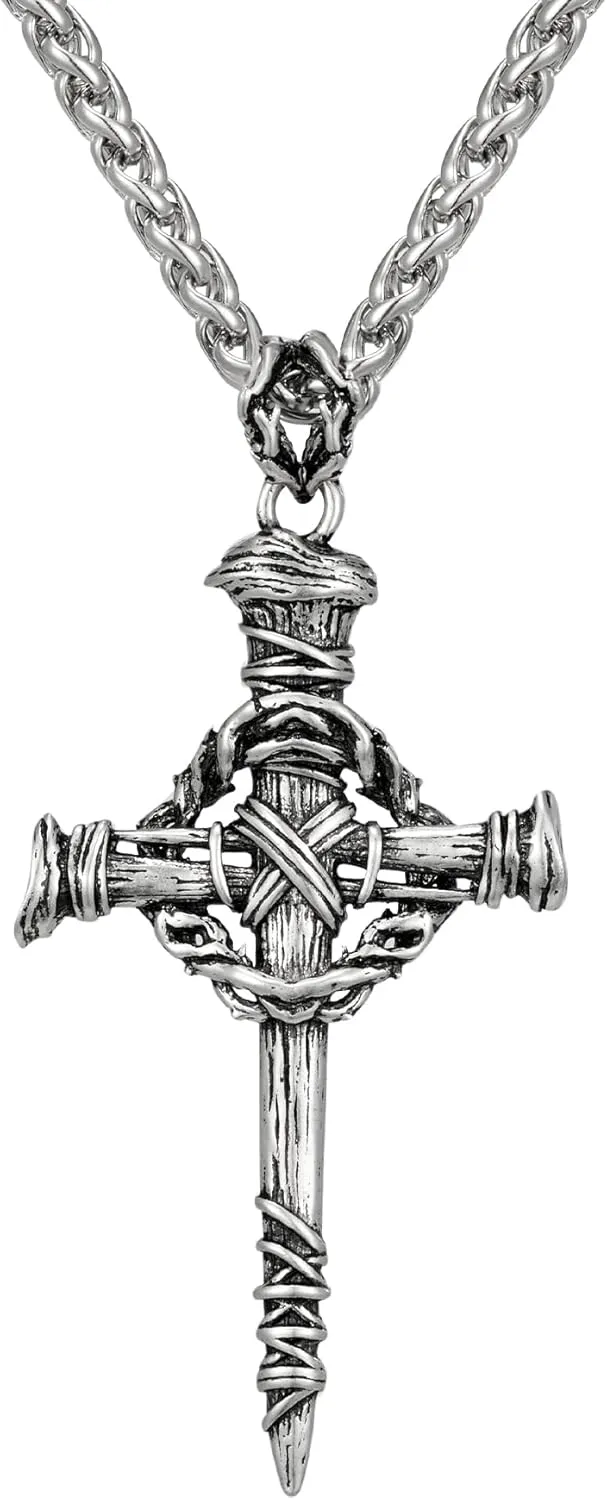 Designer Oxidized Sterling Silver Cross Necklace for Men, Vintage Chunky Big Cross Pendant, Meaningful Christian Religious Gifts for Fathers Day | Birthday | Christmas