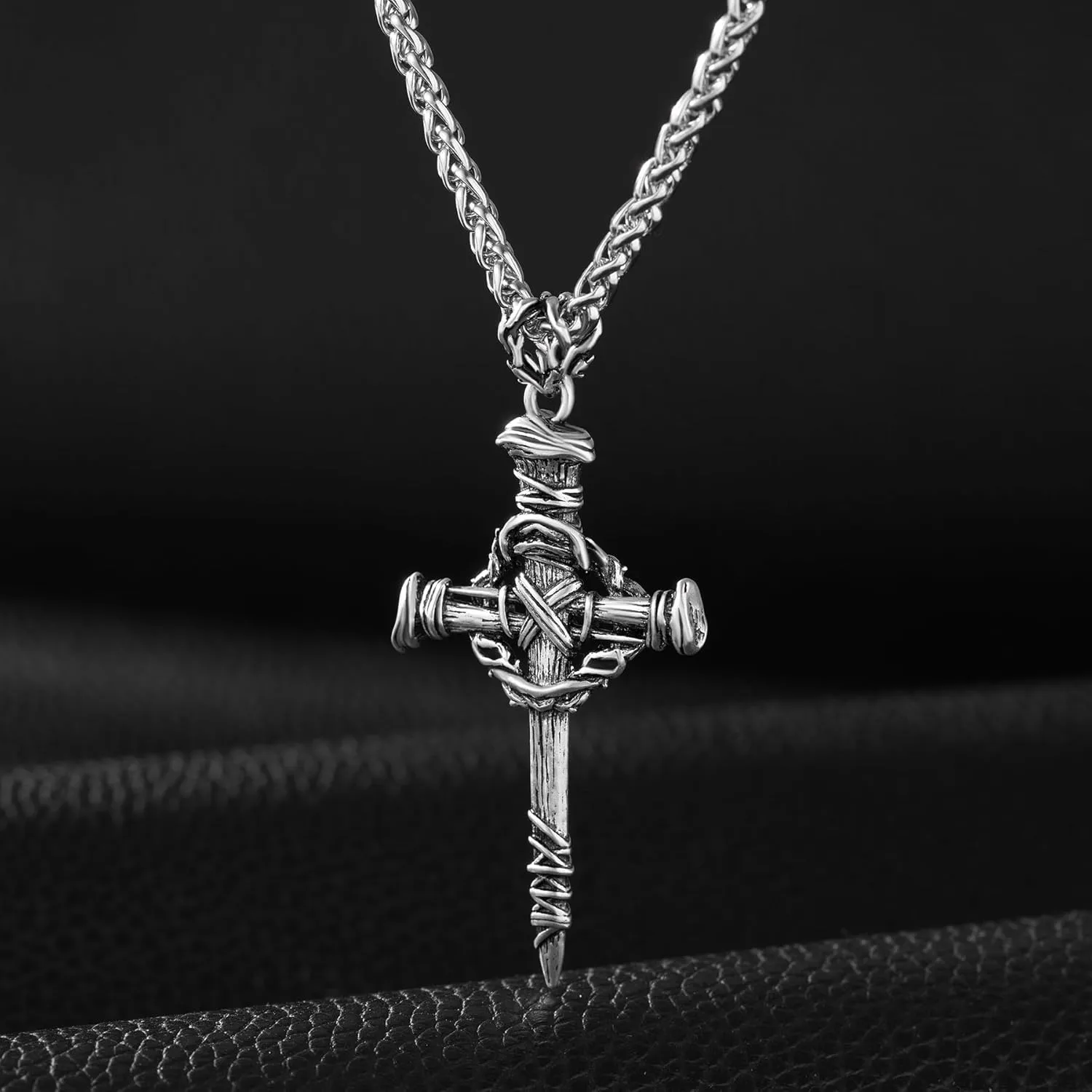 Designer Oxidized Sterling Silver Cross Necklace for Men, Vintage Chunky Big Cross Pendant, Meaningful Christian Religious Gifts for Fathers Day | Birthday | Christmas