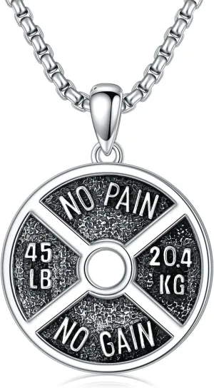 Dumbbell Necklace 925 Sterling Silver Weight Plate Pendant Gym Sports Jewelry Fitness Gifts for Men