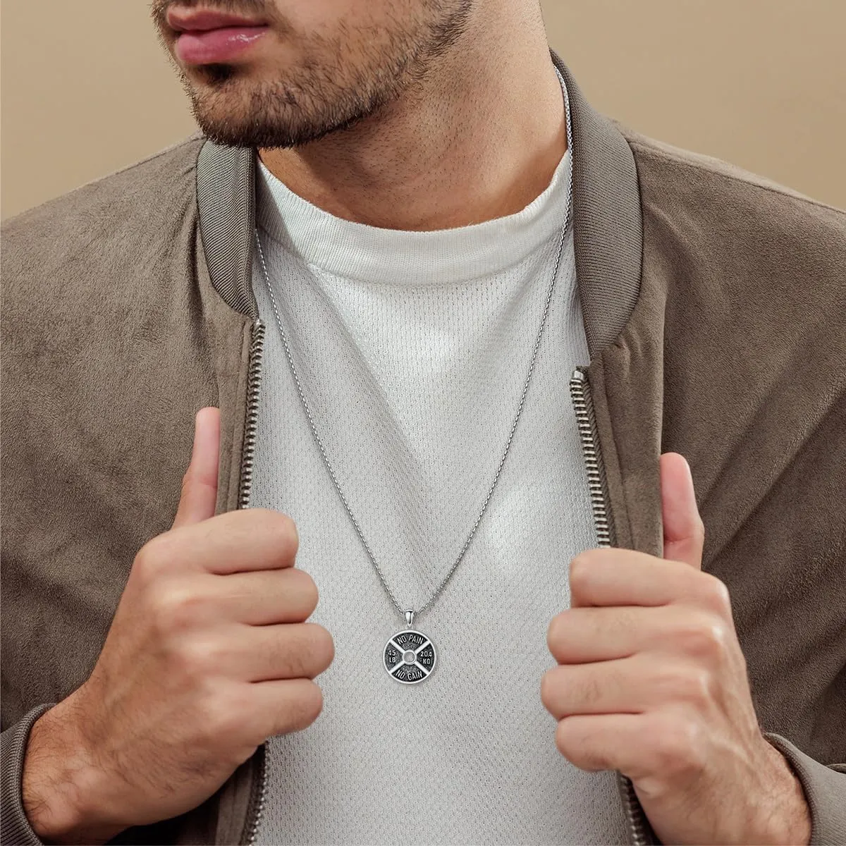 Dumbbell Necklace 925 Sterling Silver Weight Plate Pendant Gym Sports Jewelry Fitness Gifts for Men