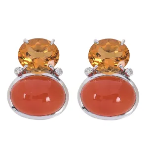 Earrings - Cornellian and Citrine with Diamond in Silver