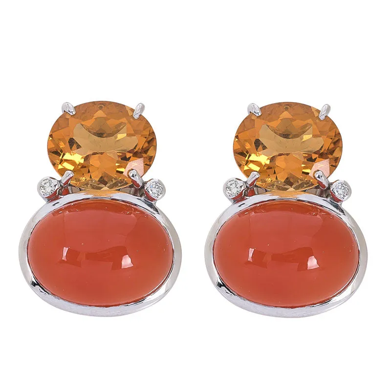 Earrings - Cornellian and Citrine with Diamond in Silver