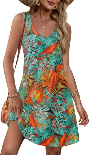 ETCYY NEW Womens Summer Dresses Loose V Neck Sleeveless Sundresses Beach Swimsuit Coverup Dress with Pockets