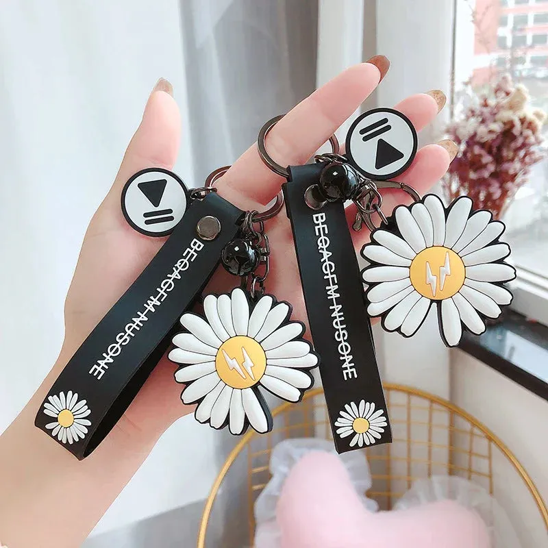 Flower Keychain For Women Silicone Trinket Charms Daisy Key Chain Girl Bags Keyring Jewelry Gift Key Ring Car Bag Pendant