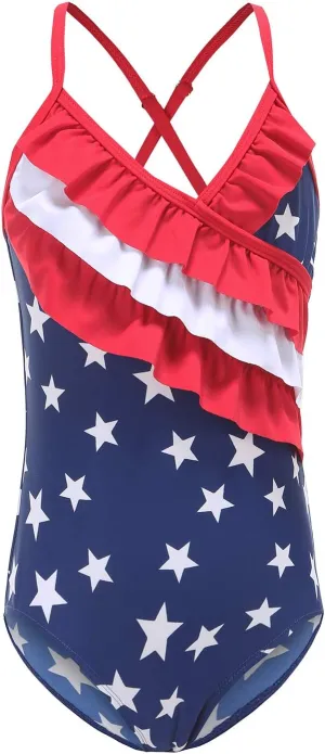 Girls One Piece Swimsuits Hawaiian Ruffle Swimwear Beach Bathing Suit